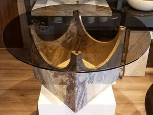 Casa Padrino Luxus Marmor Couchtisch mit Glasplatte Grau / Bronzefarben  90 x H. 43 cm - Runder Wohnzimmertisch aus hochwertigem Marmor - Luxus Wohnzimmer M�bel