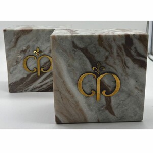 Casa Padrino Luxus Marmor Deko Buchst�tzen Set Grau-Braun / Gold