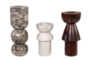 Casa Padrino Luxus Marmor Kerzenhalter 3er Set Mehrfarbig - Drei zylindrische Kerzenst�nder aus hochwertigem Marmor H. 15 / 20,5 / 23,5 cm - Luxus Deko Accessoires
