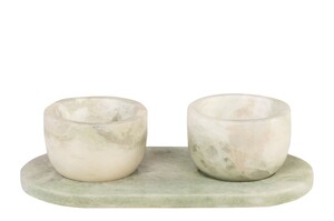 Casa Padrino Luxus Marmor Schalen Set Gr�n 23 x 12 x H. 6,5 cm - 2 Sch�lchen mit Tablett aus hochwertigem Indian Green Onyx - Luxus Deko Accessoires