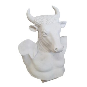Casa Padrino Luxus Marmor Skulptur B�ste Minotaurus Wei� - Handgefertigte Marmorb�ste - Deko Skulptur