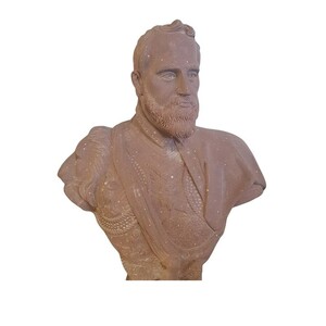 Casa Padrino Luxus Marmor Skulptur Herrenb�ste mit Sch�rpe Sandfarben - Handgefertigte Marmorb�ste - Deko Skulptur