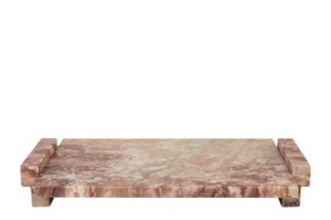 Casa Padrino Luxus Marmor Tablett Rosa 40 x 25 x H. 6 cm - Rechteckiges Tablett mit Rand aus hochwertigem Rosalia Pink Marmor - Luxus Deko Accessoires