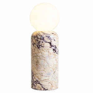 Casa Padrino Luxus Carrara Marmor Tischleuchte Wei� / Lila H. 40 cm - Runde Marmor Schreibtischleuchte