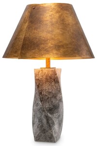 Casa Padrino Luxus Marmor Tischleuchte mit Metall Lampenschirm Grau / Antik Messing  53 x H. 78 cm