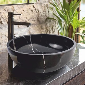 Casa Padrino Luxus Marmor Waschbecken Schale Schwarz  42 cm - Badezimmer Accessoires
