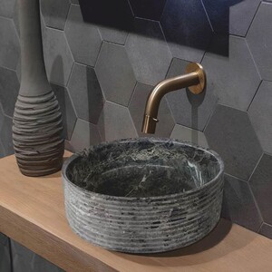 Casa Padrino Luxus Marmor Waschbecken Schale Anthrazit  42 cm - Badezimmer Accessoires