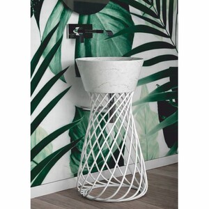 Casa Padrino Luxus Keramik Waschbecken mit Metallst�nder Wei� H. 85 cm - Made in Italy