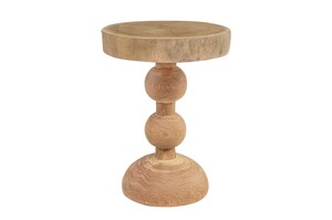 Casa Padrino Luxus Massivholz Beistelltisch / Hocker Naturfarben  32,5 x H. 44,5 cm - Runder Beistelltisch aus handgedrechseltem Dimb-Holz mit gestapelten Kugelformen - Luxus M�bel