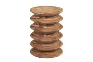 Casa Padrino Luxus Massivholz Beistelltisch / Hocker Naturfarben  33 x H. 45,5 cm - Handgedrechselter Beistelltisch aus Dimb-Holz mit B�nder-Silhouette - Luxus M�bel