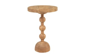 Casa Padrino Luxus Massivholz Beistelltisch Naturfarben  50 x H. 76 cm - Hoher runder Beistelltisch aus handgedrechseltem Dimb-Holz mit gestapelten Kugelformen - Luxus M�bel