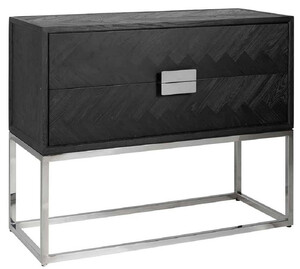 Casa Padrino Luxus Massivholz Kommode mit 2 Schubladen Schwarz / Silber 108 x 45 x H. 87 cm - Wohnzimmer M�bel - Hotel M�bel - Luxus Kollektion
