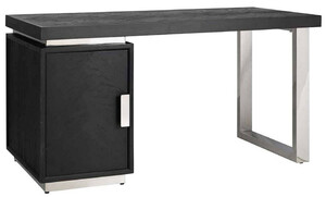 Casa Padrino Luxus Massivholz Schreibtisch Schwarz / Silber 150 x 70 x H. 77 cm - Brotisch - Computertisch - Luxus Bro Mbel