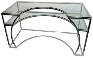 Casa Padrino Luxus Designer Schreibtisch Silber 140 x 70 x H. 75 cm - Metall Brotisch mit Glasplatten - Computertisch - Luxus Designer Bro Mbel