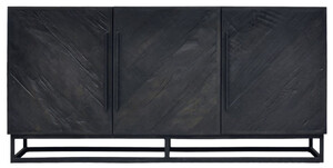 Casa Padrino Luxus Massivholz Sideboard Schwarz 160 x 43 x H. 80 cm - Rustikaler Eichenholz Schrank mit 3 T�ren - Rustikale Massivholz Esszimmer M�bel - Luxus Esszimmer M�bel