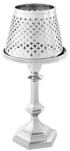 Casa Padrino Luxus Messing Teelichthalter mit Lampenschirm Silber  16 x H. 36 cm - Deko Accessoires