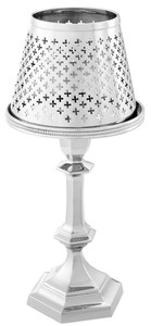 Casa Padrino Luxus Messing Teelichthalter mit Lampenschirm Silber  16 x H. 36 cm - Deko Accessoires