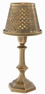 Casa Padrino Luxus Messing Teelichthalter mit Lampenschirm Vintage Messingfarben  16 x H. 36 cm - Deko Accessoires