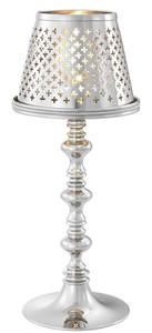 Casa Padrino Luxus Messing Teelichthalter mit Lampenschirm Silber  16 x H. 39 cm - Deko Accessoires
