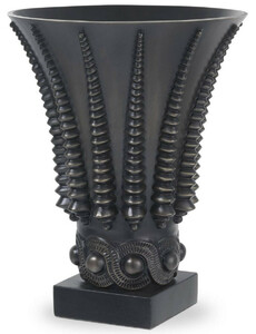 Casa Padrino Luxus Deko Vase Bronzefarben / Schwarz  22 x H. 28 cm - Runde Messing Blumenvase mit Granitsockel - Luxus Qualit�t