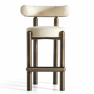 Casa Padrino Luxus Edelstahl Barstuhl Creme / Bronze H. 103 cm - Luxus Bar Mbel