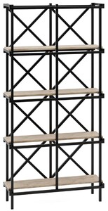 Casa Padrino Luxus Metall Regalschrank mit Holzregalen Schwarz / Naturfarben 107,5 cm