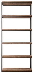 Casa Padrino Luxus Metall Regalschrank mit rustikalen Eichenholzregalen Schwarz / Braun H. 230 cm