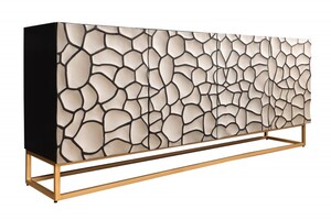 Casa Padrino Sideboard in 3D optik Schwarz / Wei� / Gold - Moderne Massivholz M�bel