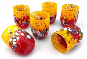 Casa Padrino Luxus Murano Kristallglas Wasserglas 6er Set Gelb / Rot  8 x H. 10,5 cm - Made in Italy