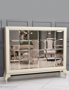 Casa Padrino Luxus Neoklassik Kommode verspiegelt Wei / Gold 179 x H147 cm - Sideboard Art Deco Mbel 