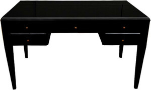 Casa Padrino Luxus Neoklassik Schreibtisch Hochglanz Schwarz 140 x 70 x H. 81 cm - Neoklassischer Massivholz Brotisch mit 5 Schubladen - Bro Mbel
