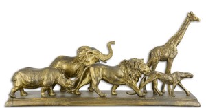 Casa Padrino Deko Skulpturen Tiere Afrikas Antik Gold 68 x 15,2 x H. 32,8 cm - Polyresin Dekofiguren - Wohnzimmer Deko