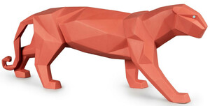 Casa Padrino Luxus Porzellan Panther Skulptur Matt Korallenrot 50 x 12 x H. 19 cm - Hangefertigte Deko Figur aus feinstem spanischen Porzellan - Luxus Deko Accessoires