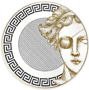 Casa Padrino Luxus Porzellan Teller Frau mit Augenklappe Wei / Schwarz / Gold  29 cm - Handbemalter Porzellan Essteller - Luxus Qualitt - Made in Italy