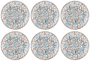 Casa Padrino Luxus Keramik Teller 6er Set Braun / Mehrfarbig  40 cm - Handgefertigte & handbemalte Essteller mit Blumendesign - Hotel & Restaurant Accessoires - Luxus Qualit�t - Made in Italy