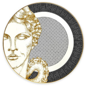 Casa Padrino Luxus Porzellan Teller Wei / Schwarz / Gold  29 cm - Handbemalter Porzellan Essteller - Porzellan Deko Accessoires - Luxus Qualitt - Made in Italy