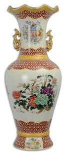 Casa Padrino Jugendstil Porzellan Vase Mehrfarbig  23 x H. 60,3 cm - Runde Blumenvase mit elegantem Blumen Design - Barock & Jugendstil Deko Accessoires