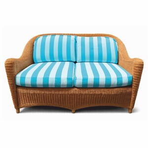 Casa Padrino Luxus Rattan Sofa Honigfarben / Wei� / Blau 140 cm - Hotel M�bel - Rattan M�bel - Luxus M�bel