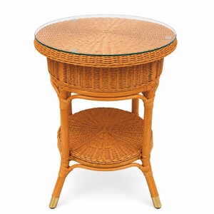 Casa Padrino Luxus Rattan Beistelltisch mit Glasplatte Honigfarben H. 66 cm - Hotel M�bel - Rattan M�bel - Luxus M�bel