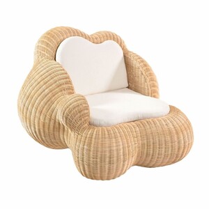 Casa Padrino Luxus Rattan Sessel mit Kissen Naturfarben / Wei - Rattan Mbel