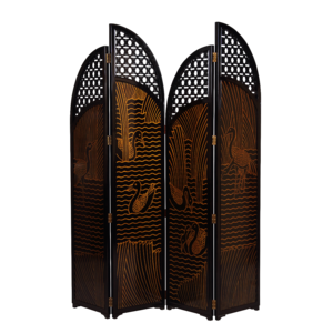 Casa Padrino Luxus Raumteiler Schwarz / Gold Enten im See Motiv 184 x H 206 cm - Vintage Style Paravent