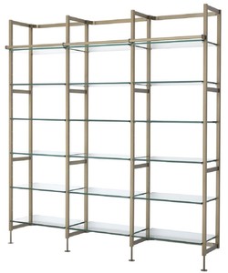 Casa Padrino Luxus Regalschrank Messingfarben 222,5 x 51 x H. 238 cm - Edelstahl Schrankwand mit 18 verstellbaren Glasregalen - Wohnzimmerschrank - B�roschrank - Luxus M�bel