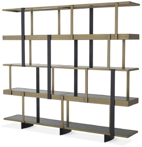 Casa Padrino Luxus Regalschrank Messingfarben / Schwarz 230 x 40 x H. 200 cm - Edelstahl Schrank - Bcherschrank - Wohnzimmer Schrank - Broschrank - Luxus Mbel