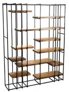 Casa Padrino Luxus Regalschrank Schwarz / Naturfarben 160 x 35 x H. 210 cm - Wohnzimmerschrank - Bcherschrank - Luxus Mbel