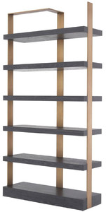 Casa Padrino Luxus Regalschrank Anthrazitgrau / Messingfarben 120,5 x 40 x H. 230 cm - Eichenfurnier Schrank mit Edelstahlrahmen - B�cherschrank - Luxus Wohnzimmer M�bel