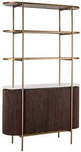 Casa Padrino Luxus Regalschrank Dunkelbraun / Wei�  / Messing 120 x 40 x H. 200 cm - Wohnzimmer M�bel - Wohnzimmer Einrichtung - Luxus M�bel - Luxus Einrichtung - M�bel Luxus