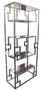 Casa Padrino Luxus Regalschrank Silber 85 x 40 x H. 200 cm - Edelstahl Schrank mit Glasregalen - Wohnzimmerschrank - Wohnzimmerm�bel