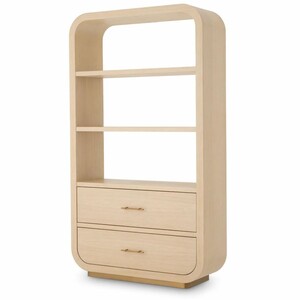 Casa Padrino Luxus Regalschrank mit 2 Schubladen Naturfarben / Messing H. 210 cm