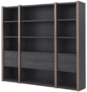 Casa Padrino Luxus Regalschrank mit 6 Schubladen Anthrazitgrau / Bronzefarben 253 x 47 x H. 229 cm - B�cherschrank - Wohnzimmerschrank - B�roschrank - Luxus Schrank