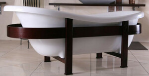 Casa Padrino Luxus Retro Badewanne Wei� / Dunkelbraun 178 x 76 x H. 73 cm - Freistehende Badewanne mit Holzrahmen - Retro Badezimmer M�bel